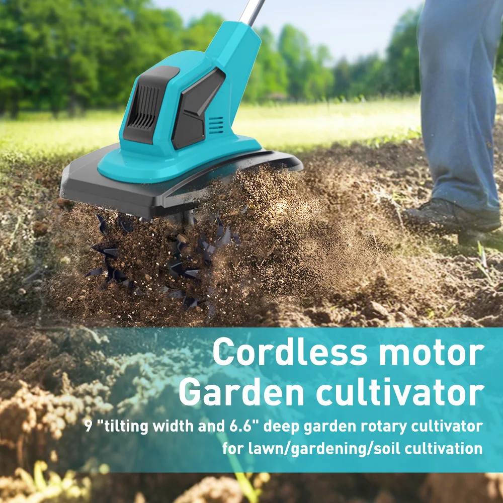 21V Lithium High Power Mini Tiller Portable Electric Soil Loosener Household Garden Cultivator