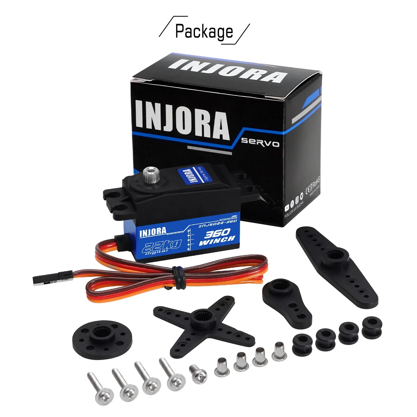 INJORA INJS022-360 22KG 360° Rotation Low Profile Brushed Servo Winch Spool for RC Crawler Car Boat Model