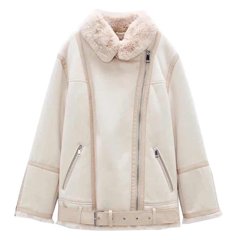 

Warmth Thiened Lamb Fur Jaet Motorcycle Sle Inteated Leather And Fur Winter New Arrival Women's ort Outerwear