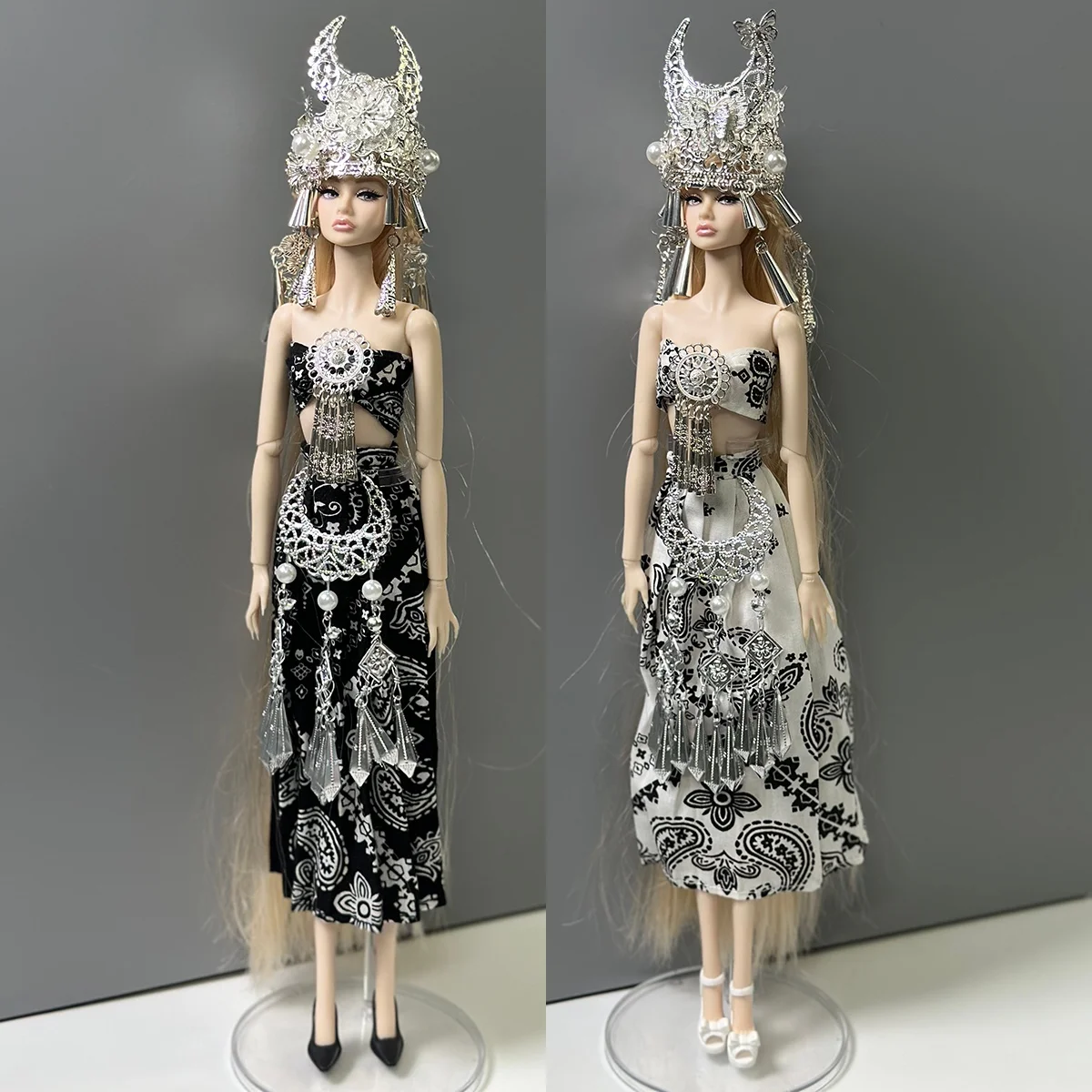 

Traditional Ethnic Minorities Of China Headdress + Vest + Half Skirt Set For 1/6 FR Babi Xianxian Supermodel Doll Clothes Parts