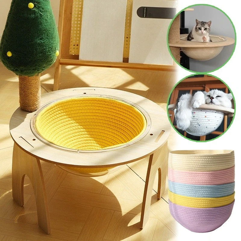 

Japanese Handmade Woven Cat Bed All Seasons Cotton Rope Basket Washable Removable Pad Scratch Resistant Pet Nest for Cat Rabbit