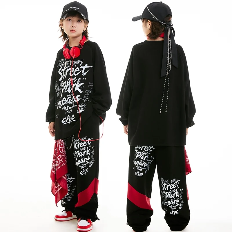 

Cool Street Dance Suit Hip Hop Performance Jazz Dance Costume Boys Girls Loose Long Sleeve Stage Clothes Children Outfit DN19140