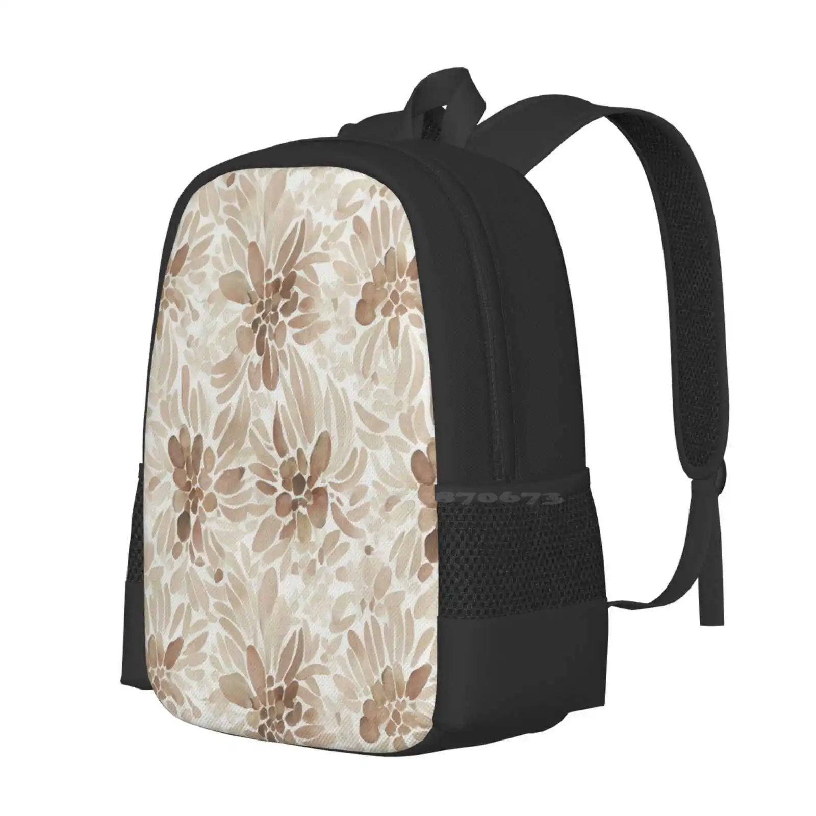 Braunes monochromes abstraktes Blumenmuster auf weißen Schult aschen reisen Laptop-Rucksack romantisches Muster Blumenmuster girly