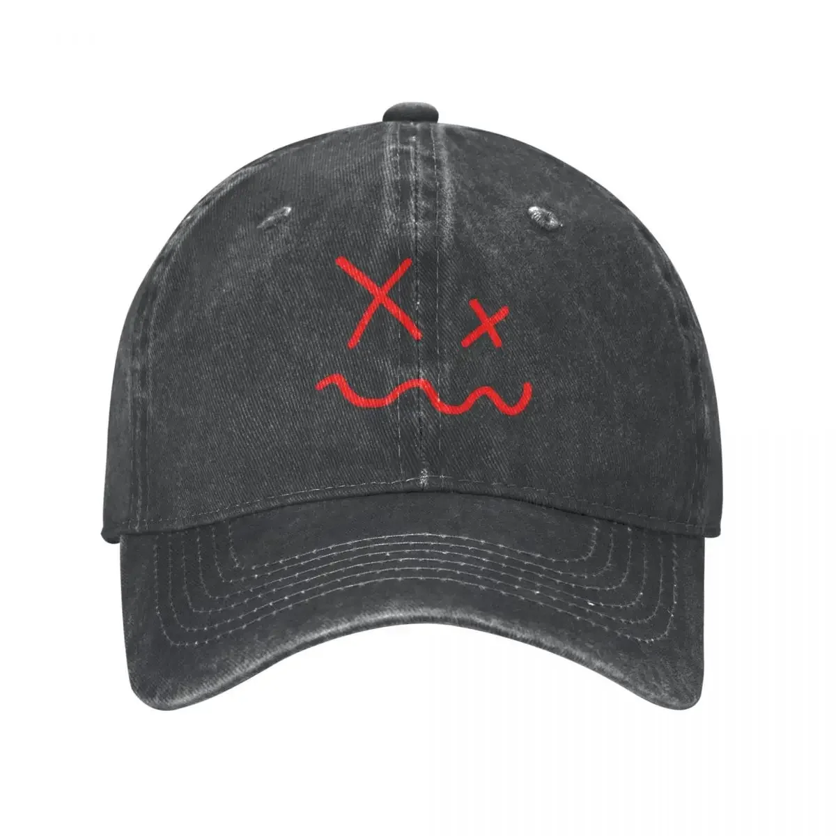 Red X-Swirl Smile Face Line Art Cowboy Hat Trucker Cap Fishing cap Custom Cap Men Caps Women's