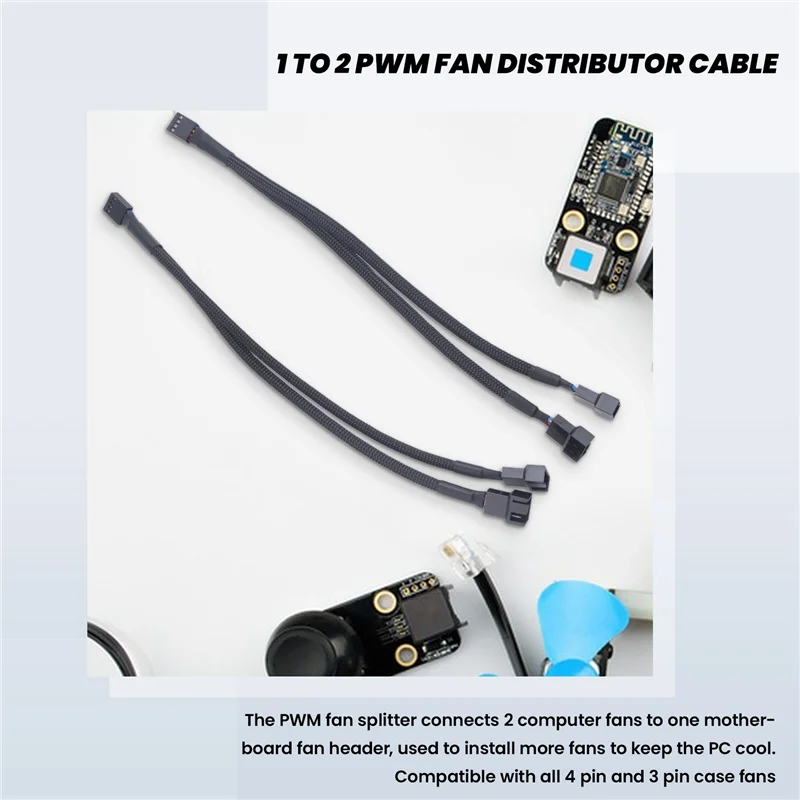 A13E-3Pcs PWM Fan Splitter Cable 2Way 4Pin Y Sleeved Extension Power Cable 1To2 Converter For PC Motherboard,Computer CPU Fan