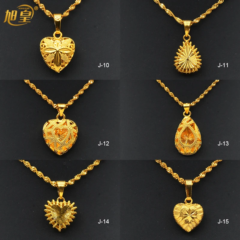XUHUANG Dubai Heart Necklaces For Women Girls Jewellery Gifts Love Charm Pendant Chain Bridal Wedding Necklace Jewelry Gifts