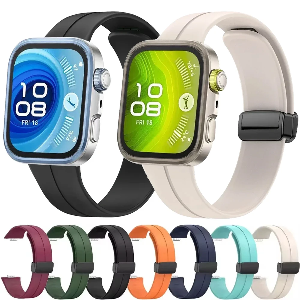 Sport-Silikonarmband für Huawei Watch Fit 3/Fit 4/Fit 4 Pro Magnetisches Faltschließen-Uhrenarmband für Huawei Watch Fit 4 Armband