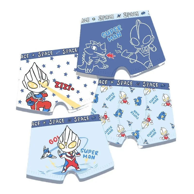 Calzoncillos boxer de algodón puro para niños Ultraman, calzoncillos boxer con estampado de dibujos animados para niños pequeños, medianos y grandes, bragas transpirables de verano