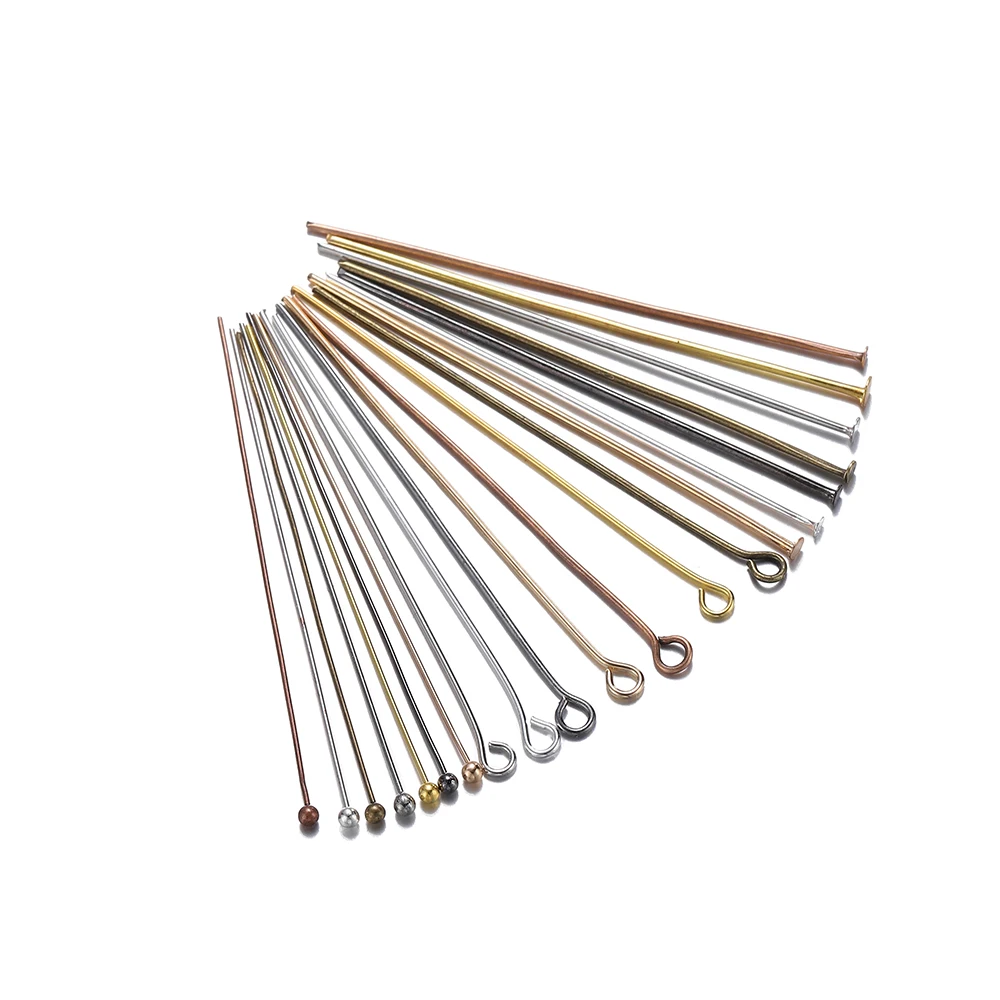 200pcs 16/20/25/30/35/40/45/50mm Flat Head/Ball Head/Eye Head Pins Metal Headpins For DIY Jewelry Findings Making Accessories