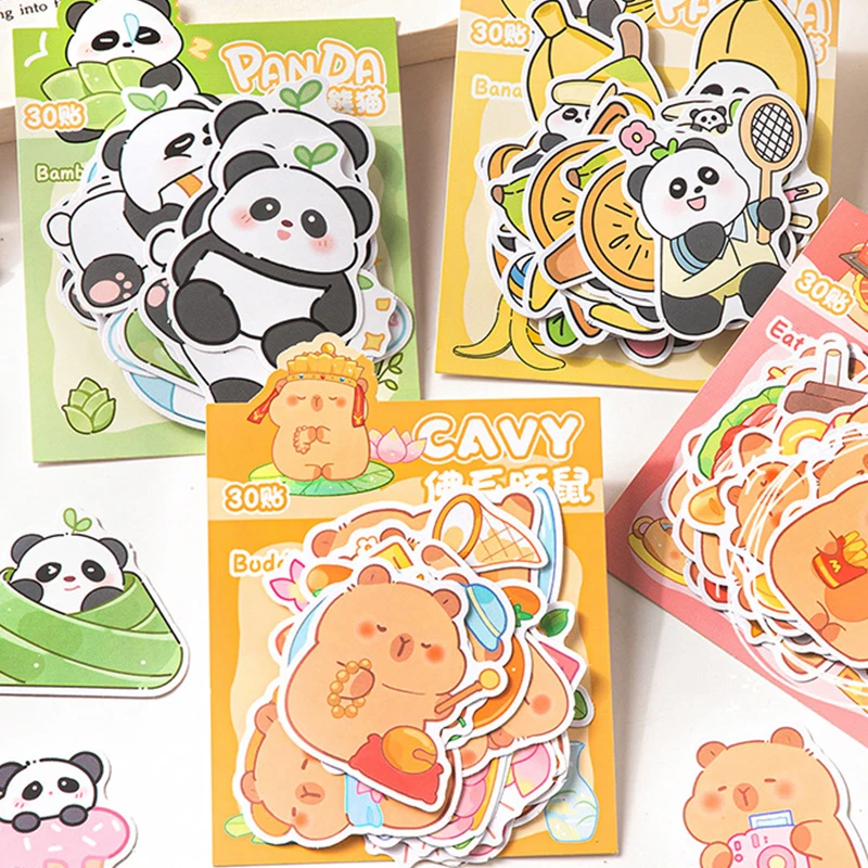 30pcs Panda Stickers Laptop Scrapbook Decoration Graffiti Decals Skateboard Laptop Waterproof Sticker DIY Toys Decor Decals ﻿