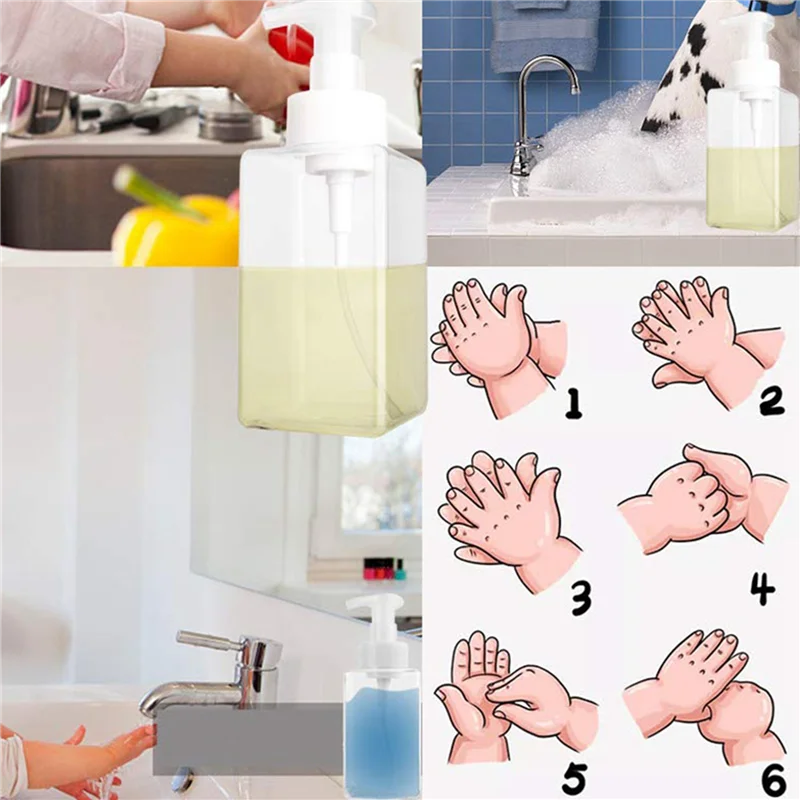 

Диспенсер для пенного мыла Fresh, 6 упаковок, 15 унций, многоразовая пена, жидкое мыло для рук, пустой пластиковый контейнер для бутылок с насосом - прозрачный 450 мл