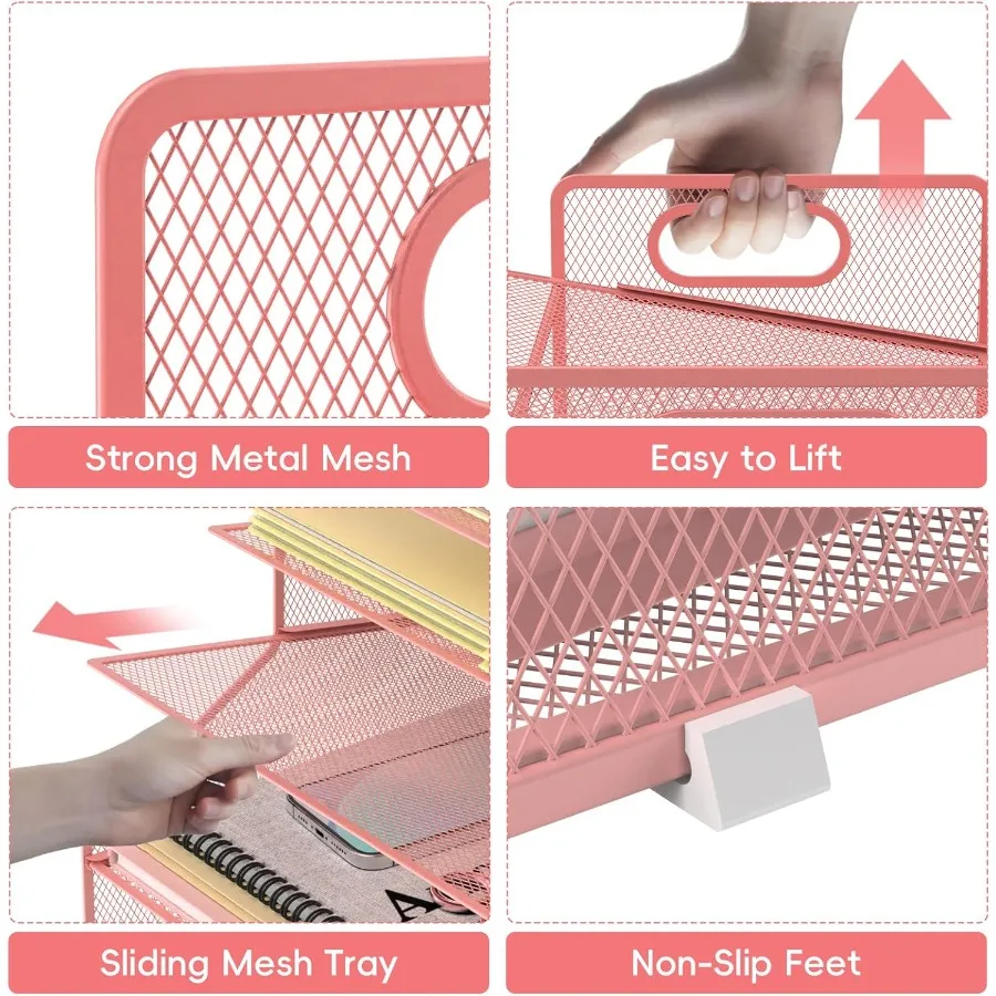 منظم ملفات مكتبي مكون من 5 طبقات مع صينية ورق معدنية لتنظيم المكاتب المنزلية الفعالة وتصميم اللون الوردي لتعزيز Wor #3