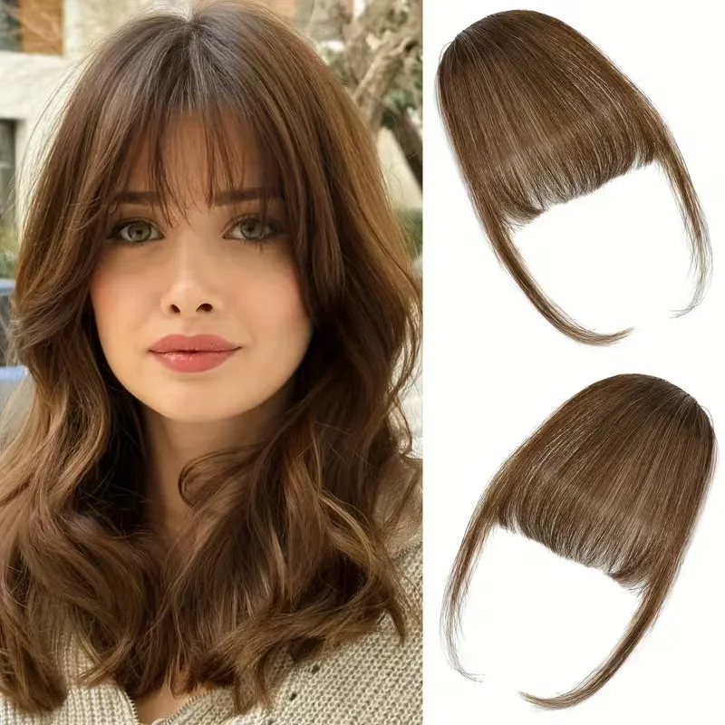 Bangs Hair Clip in Bangs 100% Real Human Hair Extensions Wispy Bangs Clip on Air Bangs for Women Hairpieces Curved Bangs for Daily Wear