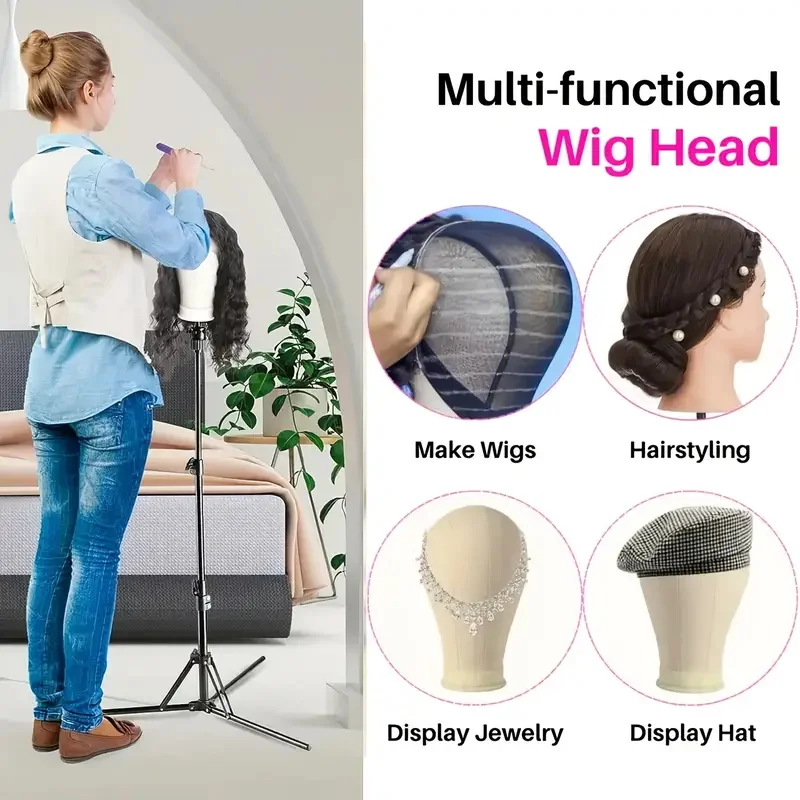 55.88cm プレミアムウィッグヘッドマネキン 取り付け穴付き - リアルな輪郭、ウィッグキャップとスタイリングアクセサリーが含まれます