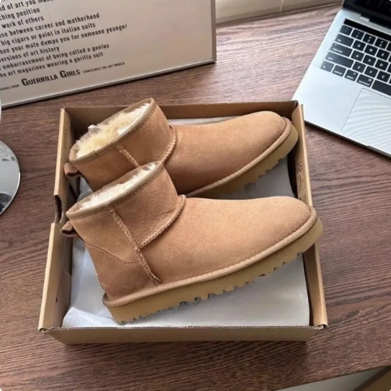 2027 Luxury‑Look Women Ultra‑Mini Ankle Snow Boots Real Leather Thick‑Heel Fur Lined Warm Non‑Slip Winter Booties
