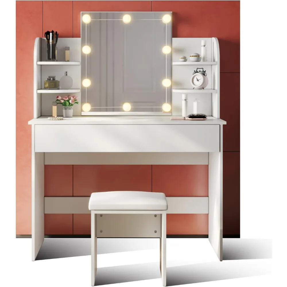 Toeletta per trucco con luci, tavolo per trucco con specchio e sgabello, con 3 lampadine toni Luminosità regolabile LED 108 x