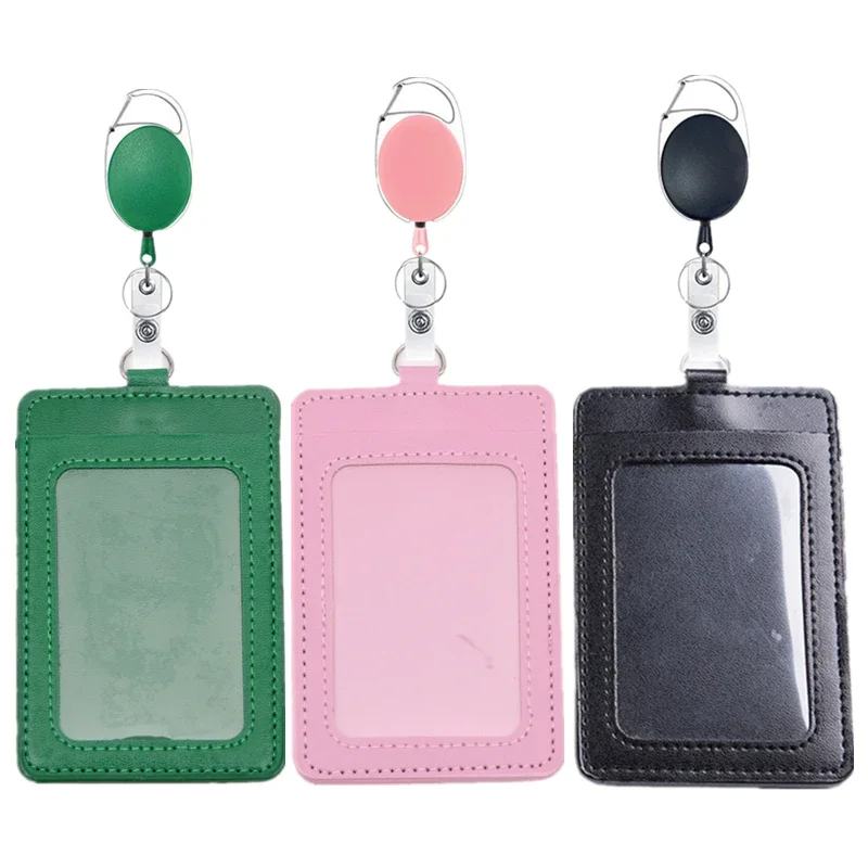 สีทึบ PU หนังใบอนุญาตทํางานกรณีนิทรรศการ ID ผู้ถือบัตร Badge Reel พวงกุญแจคลิปชื่อ Tag Pass Work Card Cover