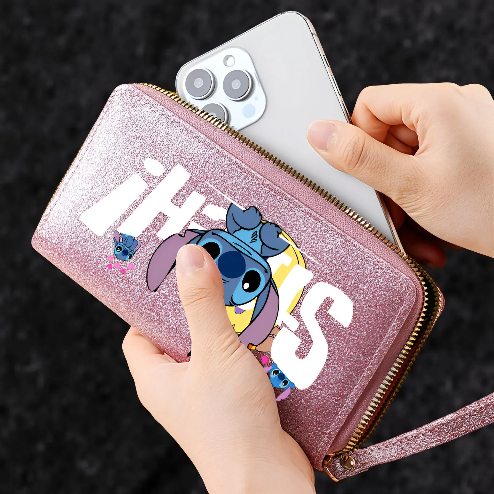 

1 шт. кошелек на молнии с блестящей строчкой, длинный клатч на запястье из искусственной кожи с рисунком, держатель для телефона большой емкости, подарок для девочек и женщин