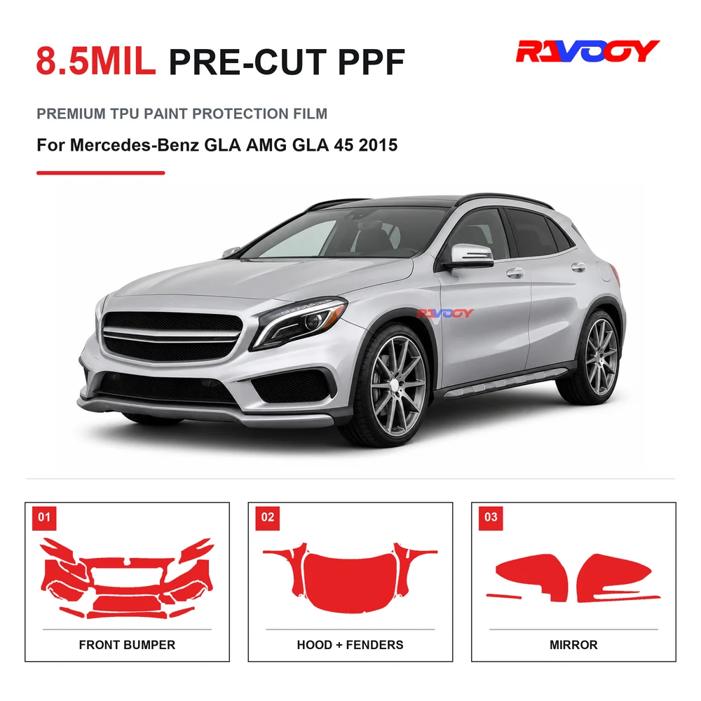 Precut PPF For Mercedes-Benz GLA AMG 45 2015 8.5mil TPU Clear Paint Protection Film Self Healing Hydrophobic UV Stone Chip Guard