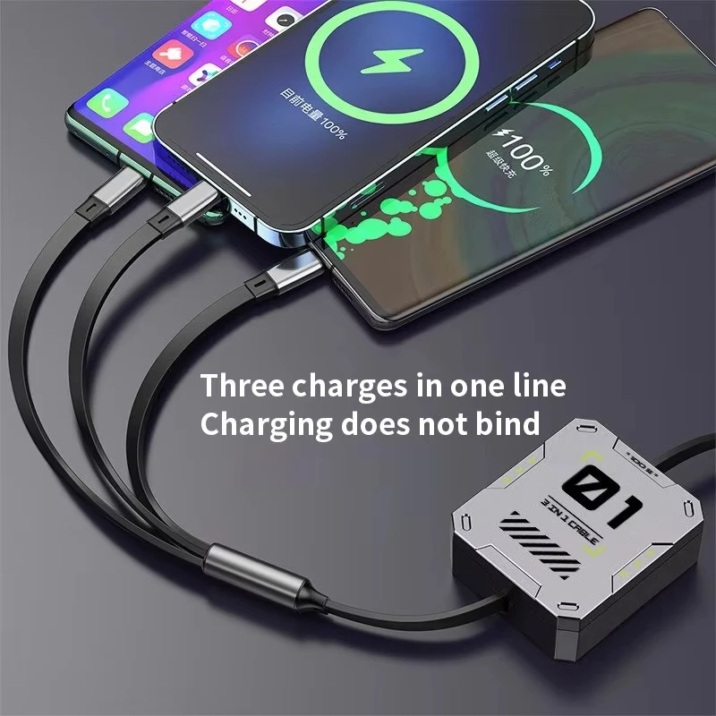 

3 In 1 Retractable Phone Data Cable Type C Usb 100W Fast Charging Cable Suitable For iphone Huawei Xiaomi Android Micro