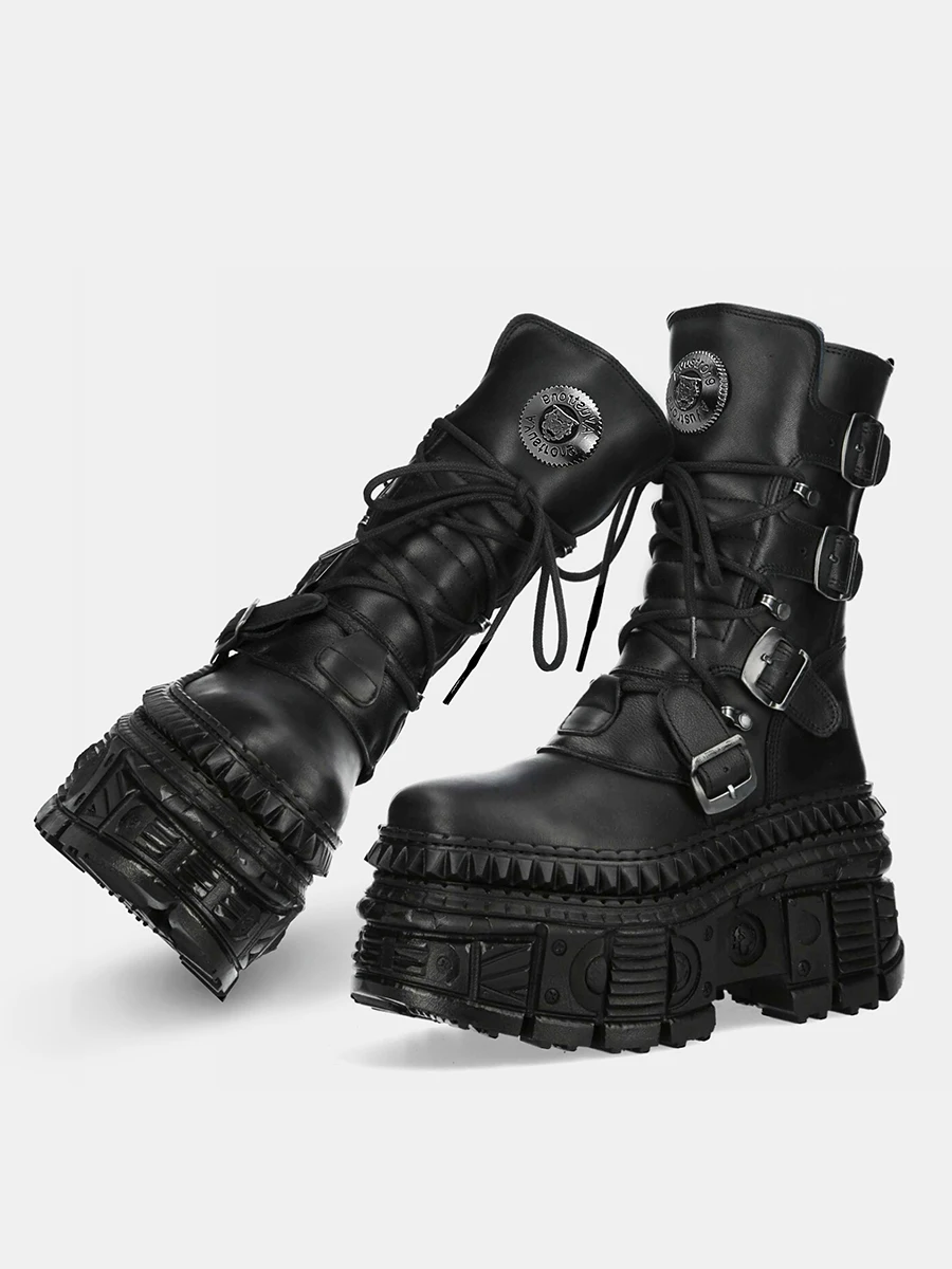 2025 New Vintage Platform Men's and Women's Cool Sa Heavy Metal Locomotive Spanish Tide Brand Small Punk Knight Boots 10cm