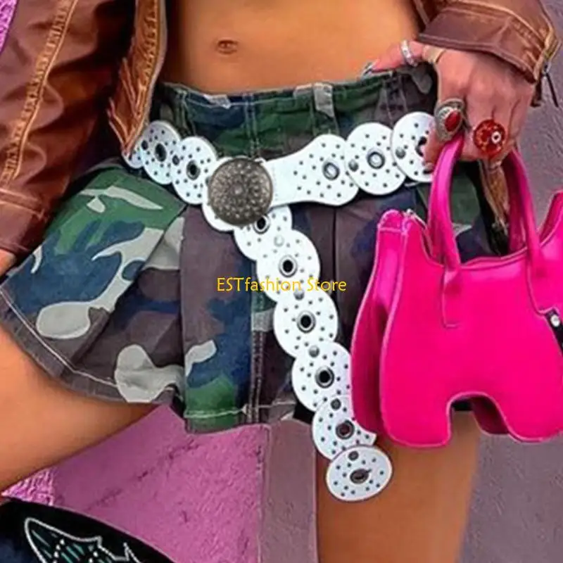 

Y5GC Преувеличенный подростковый рельефный ремень с круглой пряжкой, привлекательные регулируемые ремни на талии