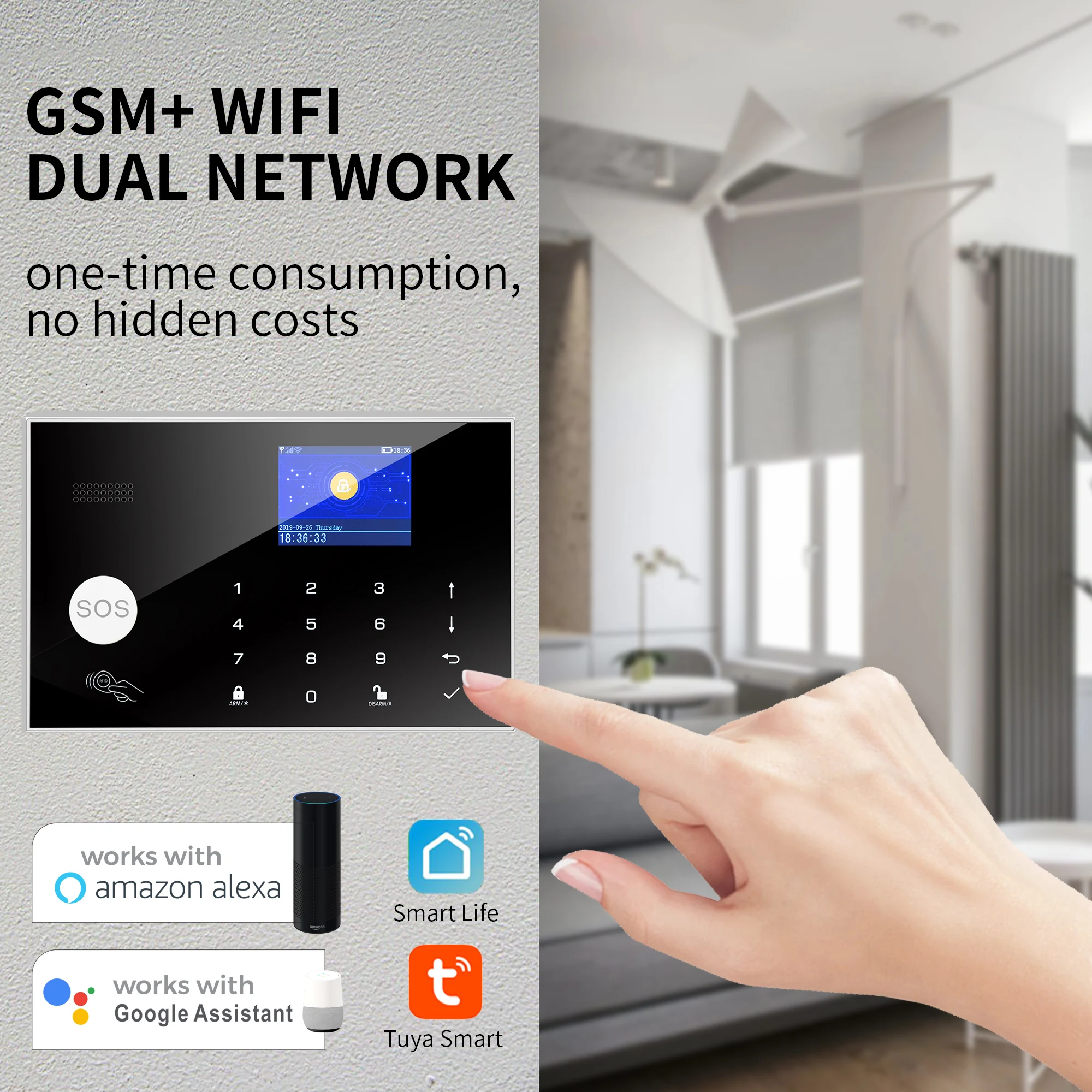 Home Alarm Host System GSM WiFi Wireless Security Protection Tuya Smart Life App Control for Office Warehouse