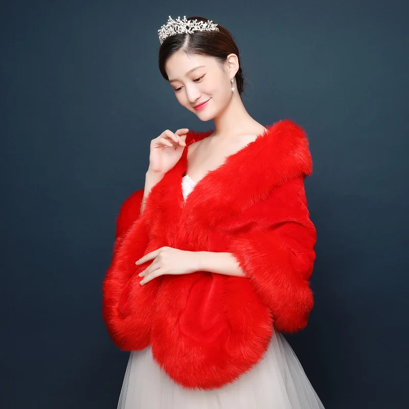 Faux Fur Cape Fall Winter Wedding Wraps Warm Bridal Accessories Long Women Formal Occasion Shrug Fashion Bolero Novia