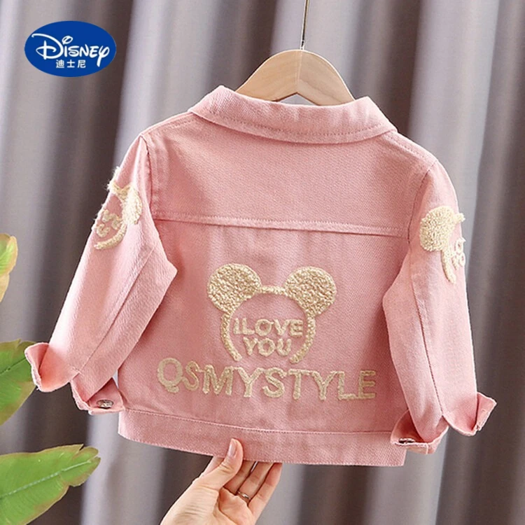 

Disney 2025 Girls' Denim Jacket - Spring/Fall Cartoon Towel Embroidery Coat, Stylish Outerwear for Toddlers