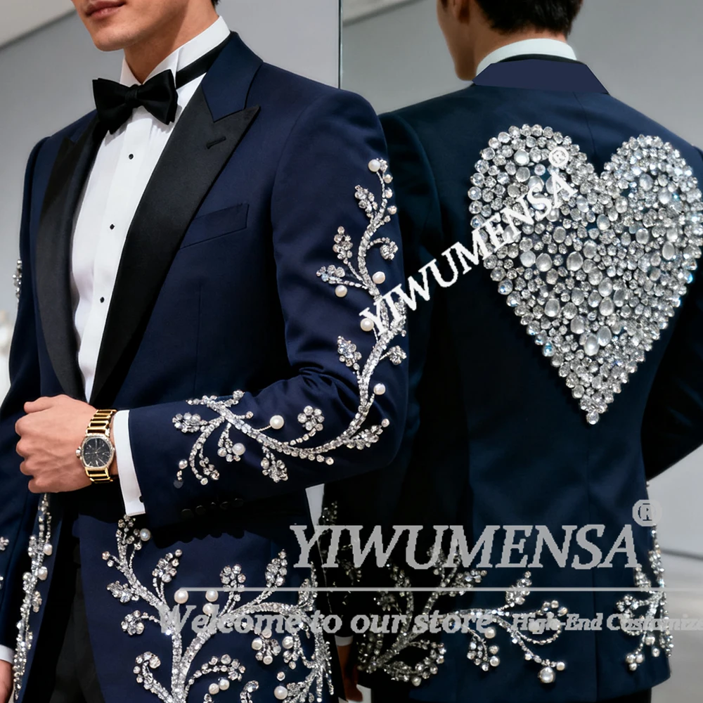 

Luxury Diamond Beaded Suits Men For Wedding Shawl Lapel Prom Blazer Customized Groom Tuxedos 2 Pieces Set Man Banquet Outfits