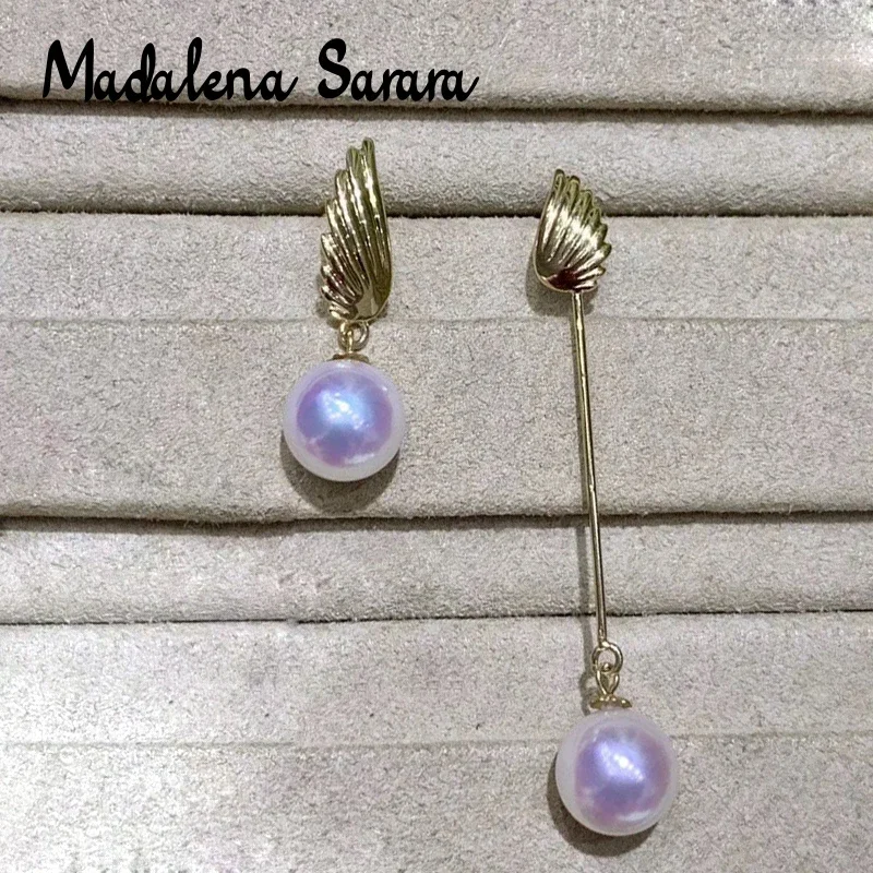 MADALENA SARARA 18K Gold Women Earrings Wing Irregular Style Saltwater Pearl Perfect Round 7-7.5mm