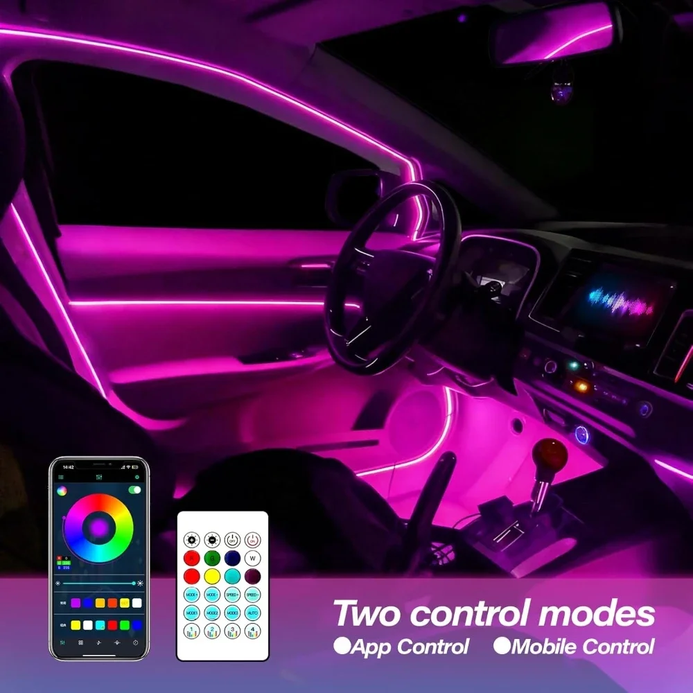 

RGB LED Car Ambient Light Strip, 64-Color Music Sync Interior Door Frame Lights, Bluetooth/App/Remote Control, 8 Modes, 3.5M/4M