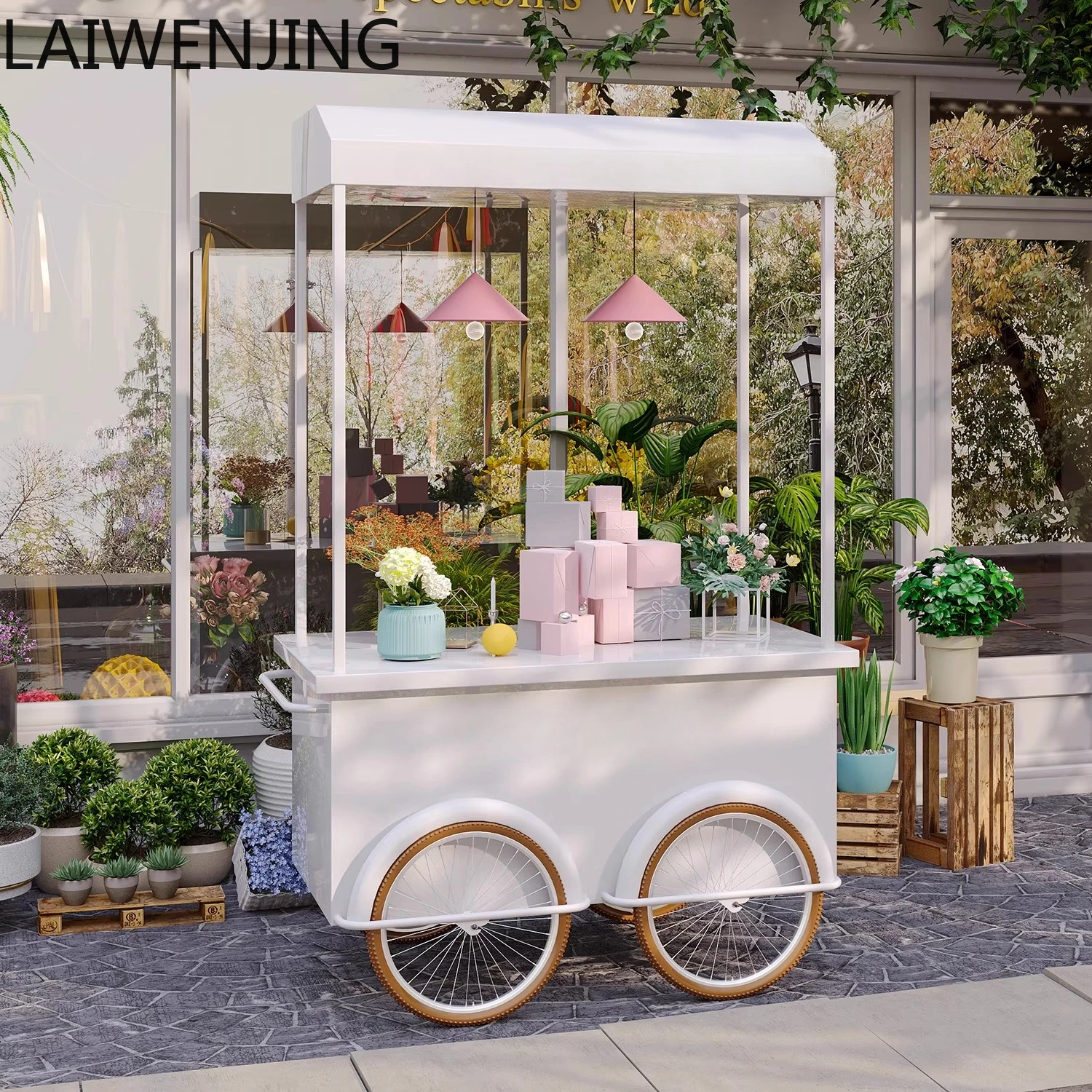 

SGF Outdoor Market Mobile Beverage Push Cart Display Store Display Cart