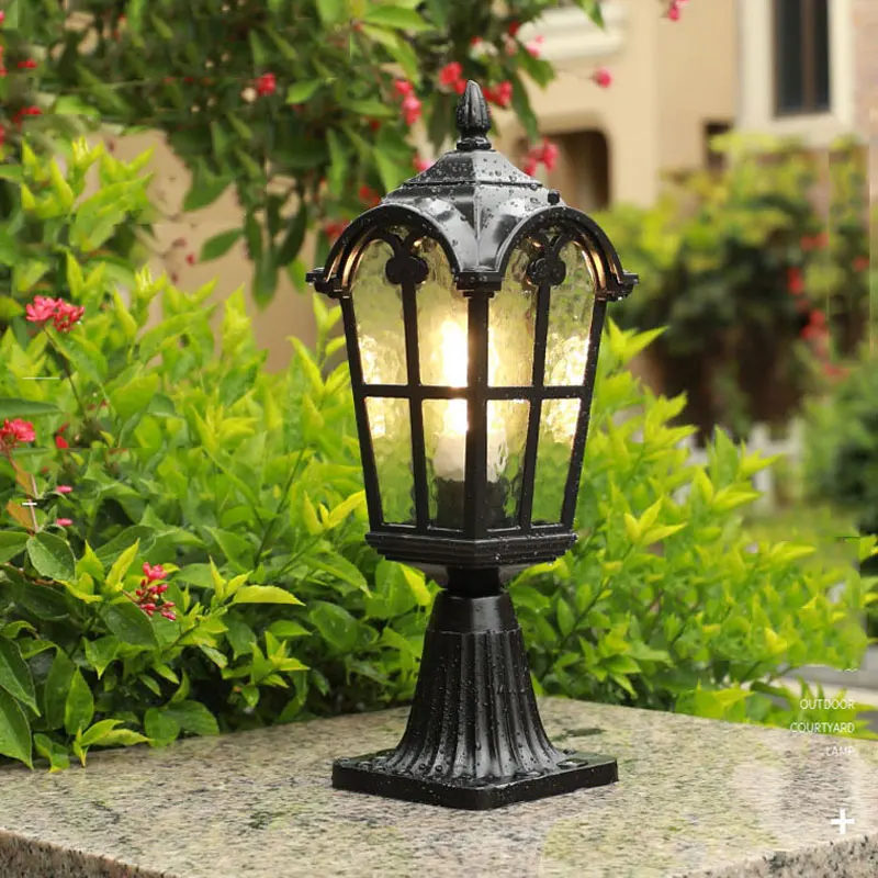 Retro Black E27 Pillar Light Outdoor Waterproof Luxury Garden Landscape Lighting Fence Decorat Fixtures Villa Driveway Post Lamp