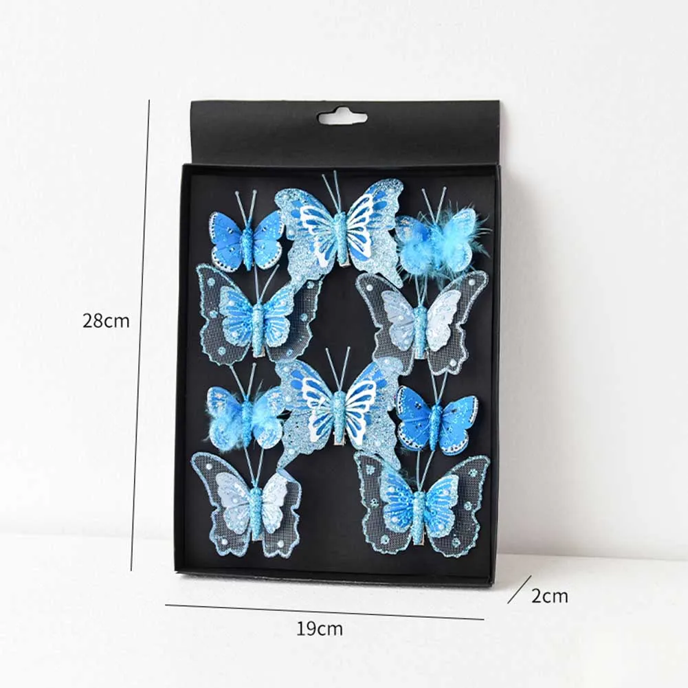 

Set of 10 Christmas Artificial Butterfly Decorations with Clips Handmade for Wreaths Trees and Garland Lightweight Plastic