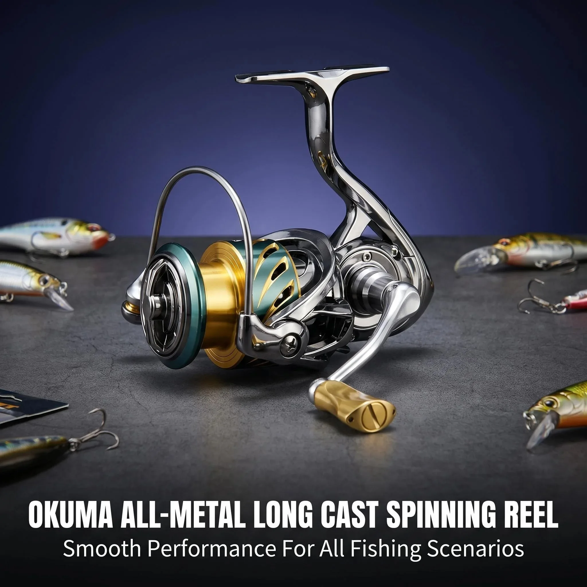 Okuma Spinnrolle, Ganzmetall-Angelrolle, maximale Bremskraft 12 kg, für Salzwasser- und Süßwasser-Langwurfköder, kostenlose Angelbrille. – Detail 2