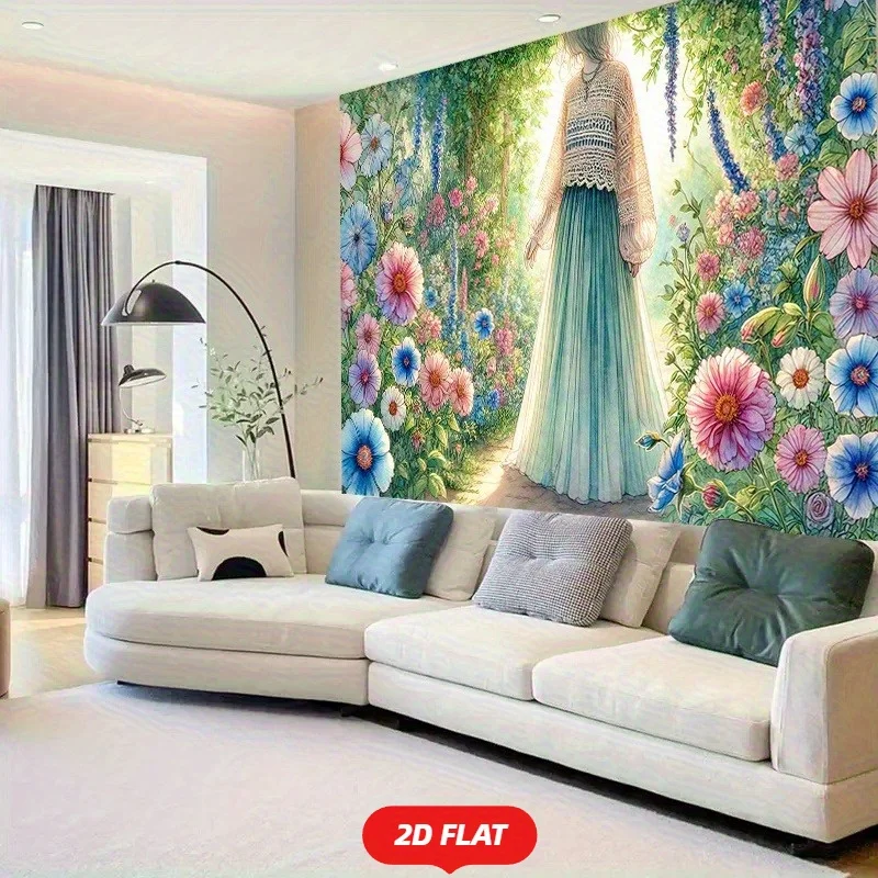 Große Wandteppich-Wanddekoration mit Blumenmuster, Bohemian Garden Goddess Art Hintergrunddekoration für Wohnzimmer, Schlafzimmer, Flur, Wandbehang