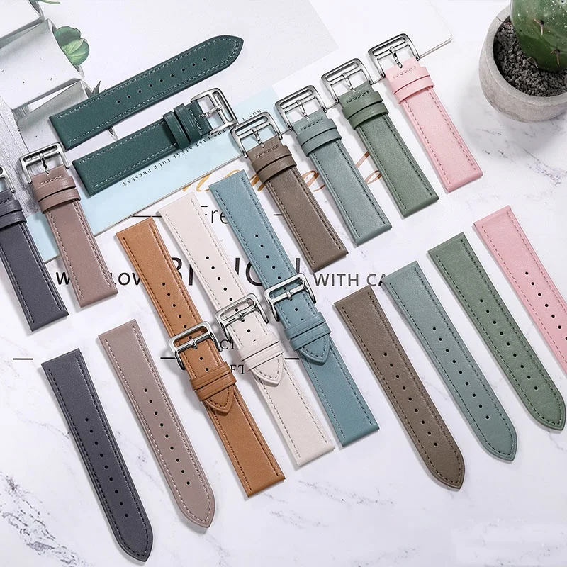 20mm 22mm Genuine Leather Watch Strap Band Universal Women Men Belt Bracelet Soft Colorful Wristband for Samrt Watch Band