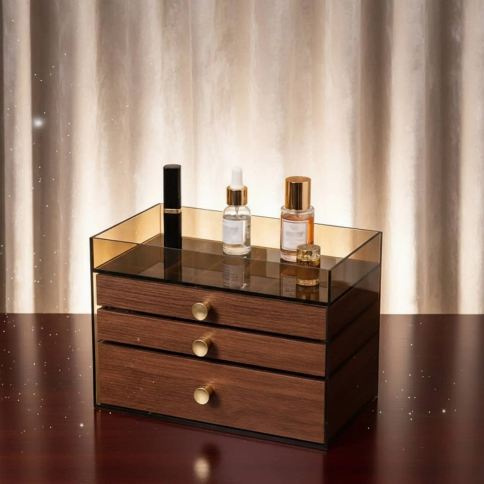 

Многоуровневый органайзер для украшений, вместительный футляр для хранения ювелирных изделий с отделениями, коробка для хранения с текстурой под дерево, мягкая внутренняя подкладка