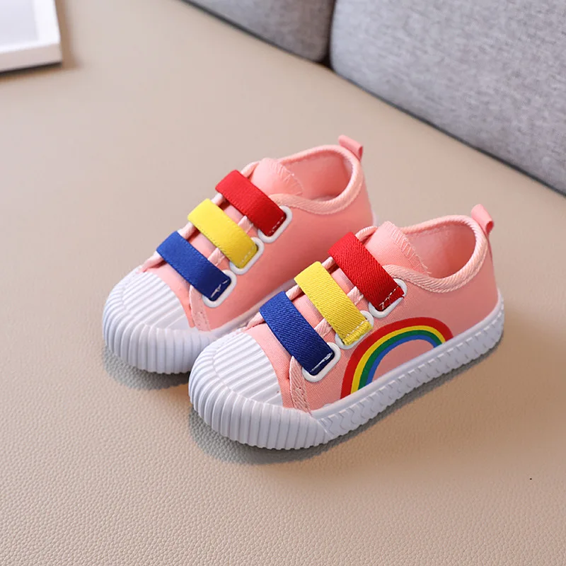 Child Boy Girl Canvas Hook Loop Flat Rainbow Shoes Spring Leisure Kids Non-slip Comfort Sneakers Shoe Toddlers Tennis Shoes