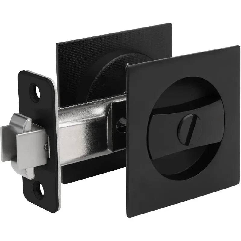 Pocket Door Lock, Matte Black Contemporary Privacy Square Pocket Door Hardware, Black Sliding Pocket Door Lock(1 Pack)