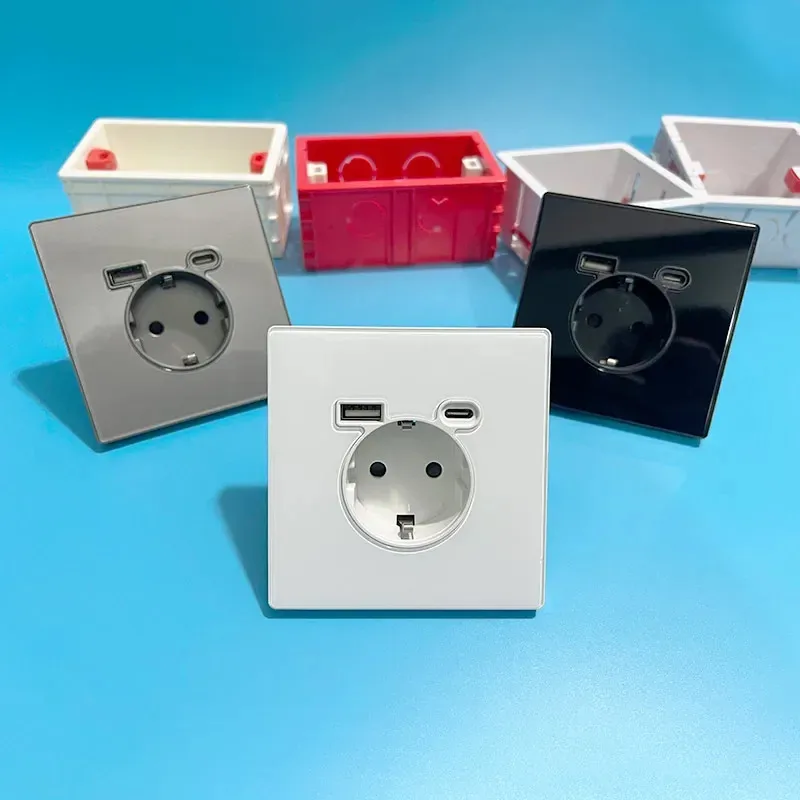 الزجاج المقسى 16A الاتحاد الأوروبي المقبس USB مقبس الحائط TypeC مقبس USB AC110V-250V 5 فولت 2100mA الحماية الأمنية ، المنزل مكتب فيلا فندق #4