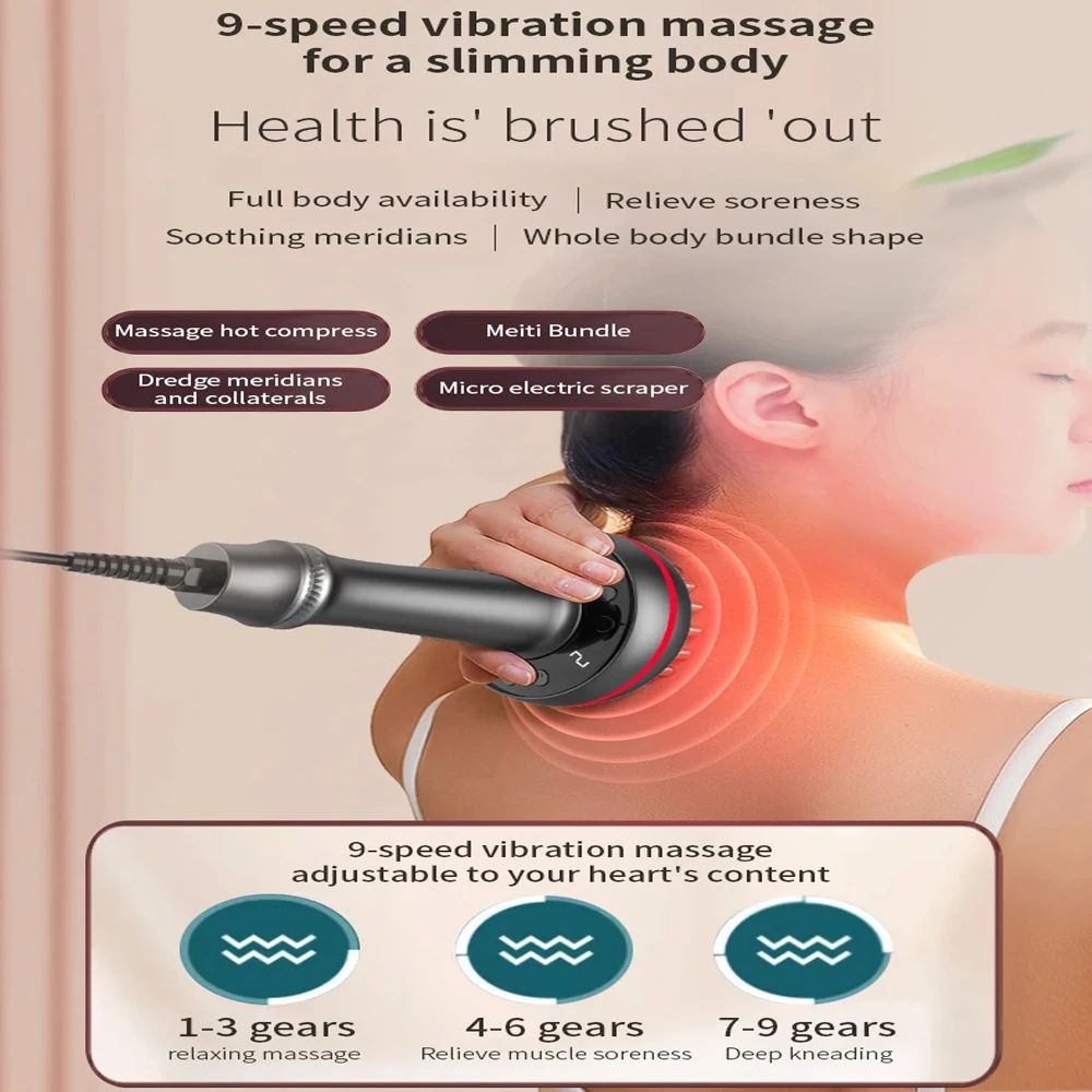 Electric Meridian Brush Gua Sha Body Massager Vibrate Microcurrent Hot Compress Scraping Lymphatic Drainage Machine Fat Burner