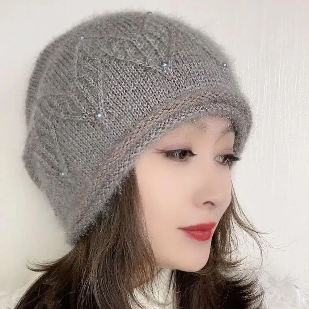 Vrouwen Winter Warm Gebreide Hoeden Dubbellaags Effen Kleur Dikker Pluche Warme Beanie Cap Coldproof Gehoorbescherming Wol Gehaakte Caps