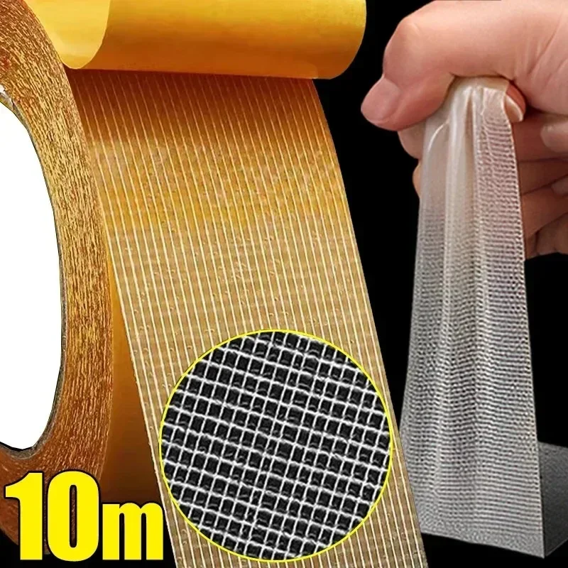 Nastro di base in tessuto biadesivo da 10 m Nastro di rete impermeabile traslucido Nastro adesivo per tappeti ad alta viscosità senza traccia Nastro di fissaggio forte