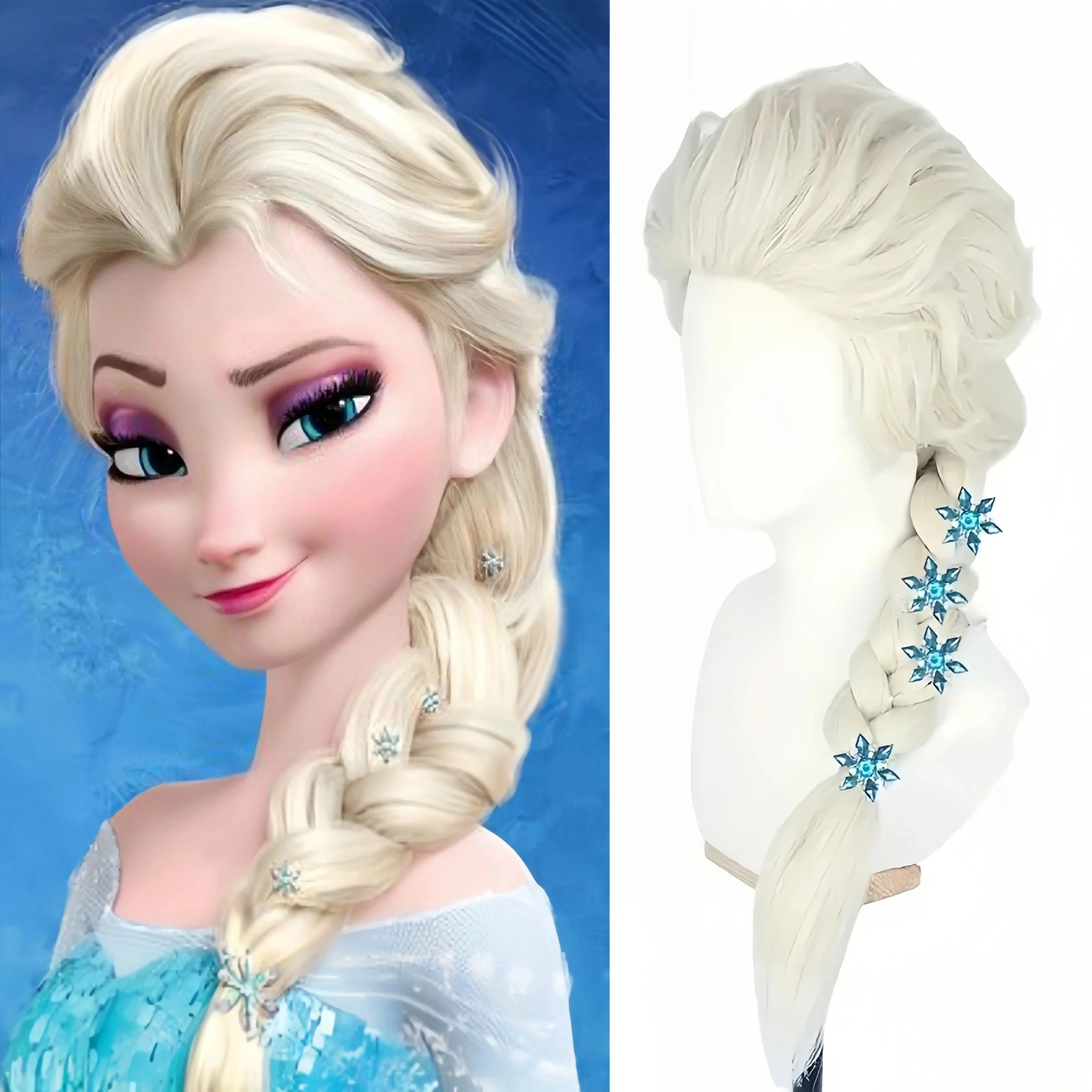 Disney Frozen Elsa Princess Cosplay Wigs Braid Hairpin Accessories For Girls Anime Figures Cartoon Toys Kids Hair Clip Gifts