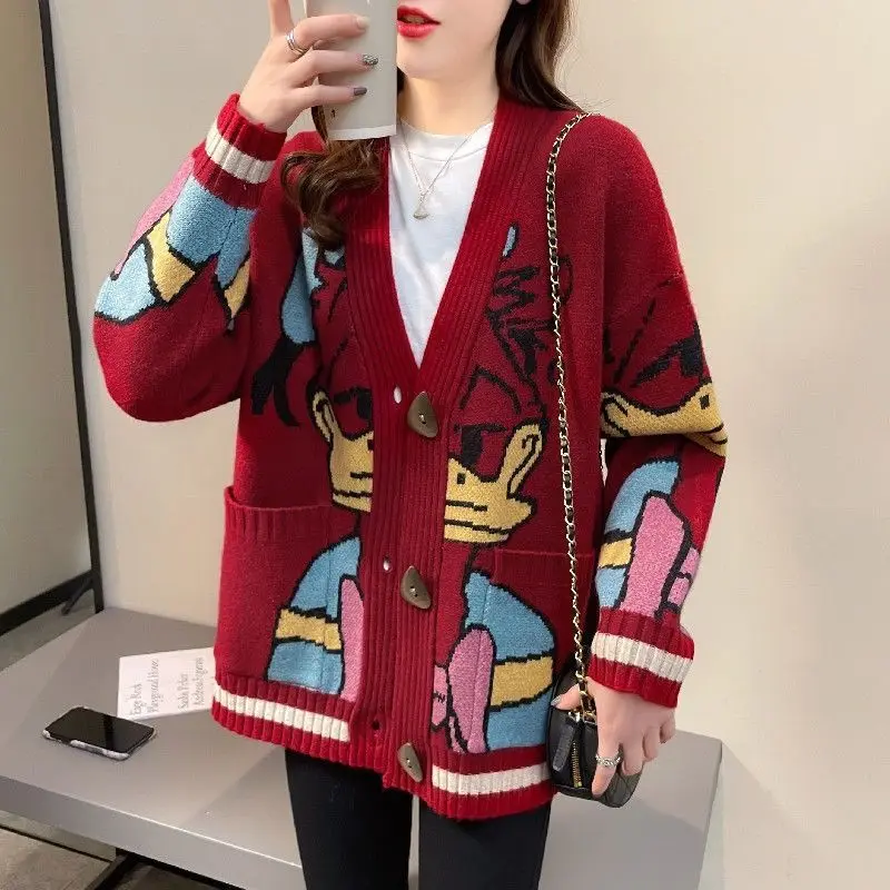 Spring and Autumn 2023 New Korean Version Slouchy Loose Knitted Cardigan Sweater Coat Female Minority Design Top Ins Trend