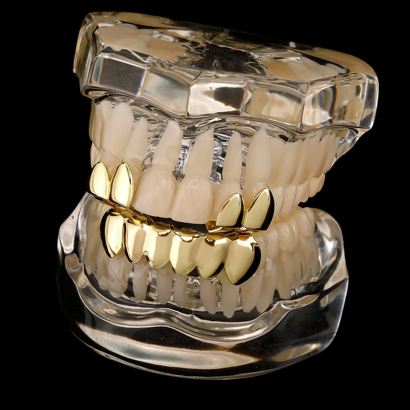 3CPS/Set Gold Silver-Plated Hip Hop Teeth for Mouth Grillz Caps Top&Bottom Grill Set Vampire Teeth for Halloween Party Sets