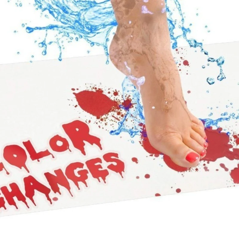 Water-Activated Red Color Change Bath Mat – Bloody Footprint Scary Bathroom Pad