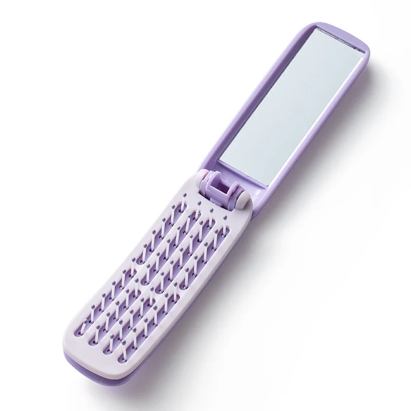2026 New Style Foldable Comb And Mirror All-in-one Portable Mini Foldable Comb For Women Smoothing Hair With Self-cleaning Fun